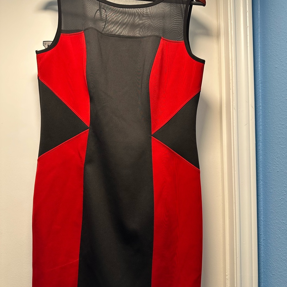 Sleeveless Red and Black Sheath Dress